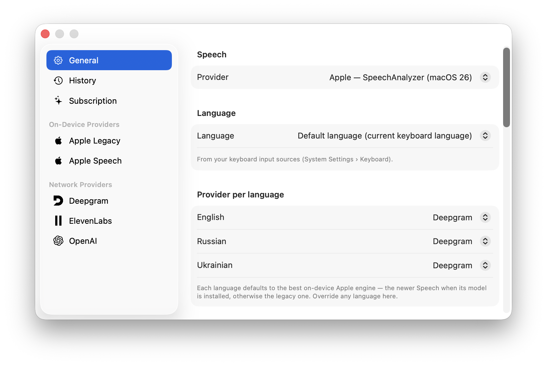 VTT language setting following the current keyboard input source